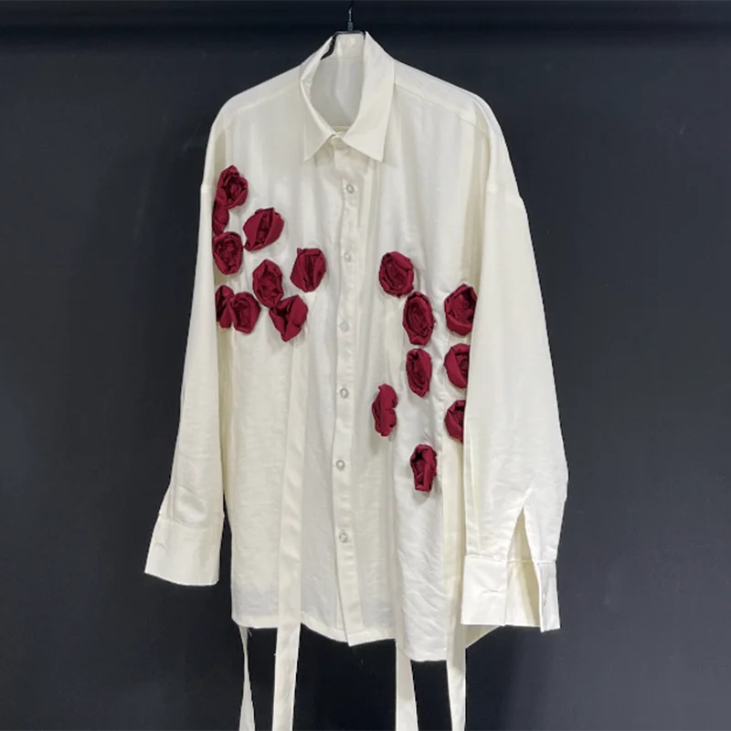 PFHQ Autumn Men's Embroidered Tops Long Sleeved Casual Loose Fitting Sun Protection Creativity Flowers Patchwork Shirts 21Z2008