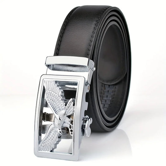 Men's Belt Leather Automatic Business Casual High-quality Golden Silver Eagle Pattern Leather Belt with Automatic