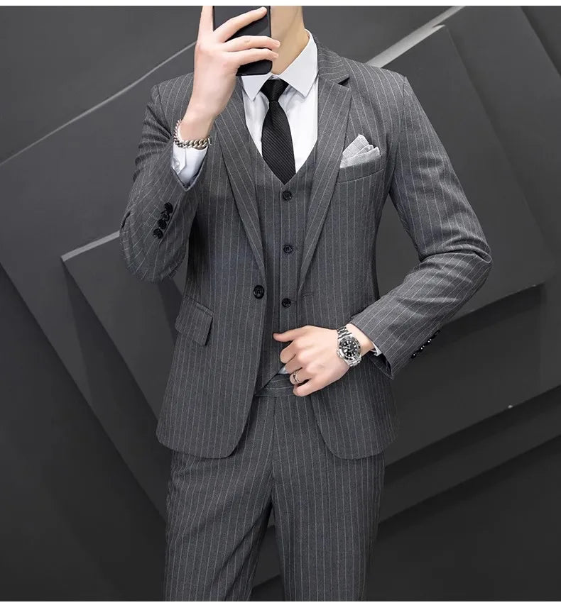 S-8025  Striped suit set for men, Korean version business slim fit dress, casual suit jacket