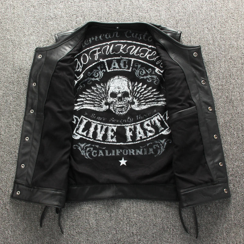 PFHQ 2023 Trendy Men's High Quality Leather Motorcycles Jackets Fashion New Sleeveless Vest Slim Fit Waistcoat Four Seasons Coat