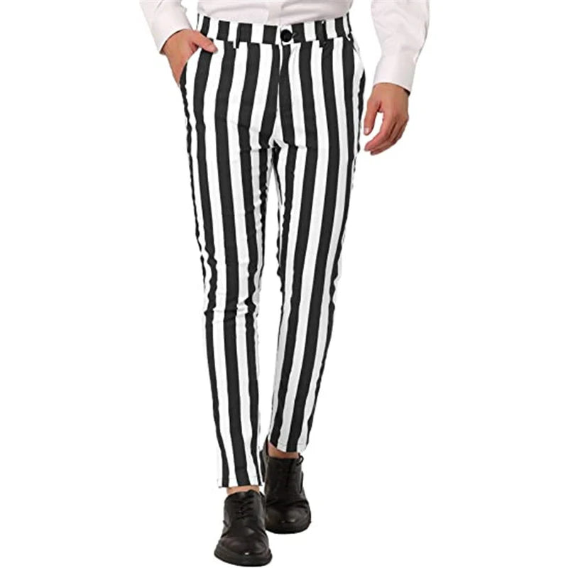 Summer Men's Fashion Striped Straight Pants 3D Printed Small Feet Comfortable Business Casual Pants Suit Pants