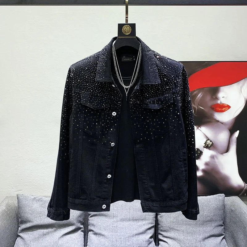 PFHQ 2023 New Hot Fix Denim Jackets For Men Solid Long Sleeve Patchwork Loose Single Breasted Coat Men's Summer Fashion 21F3440