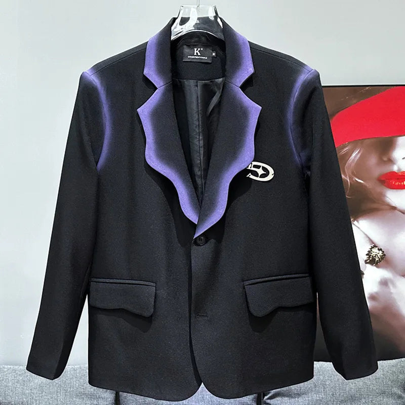 PFHQ Men's Blazers Hand-painted Spray Painted Gradient Design Korean Single Breasted Delicacy Male Suit Jackets Summer 21Z4479