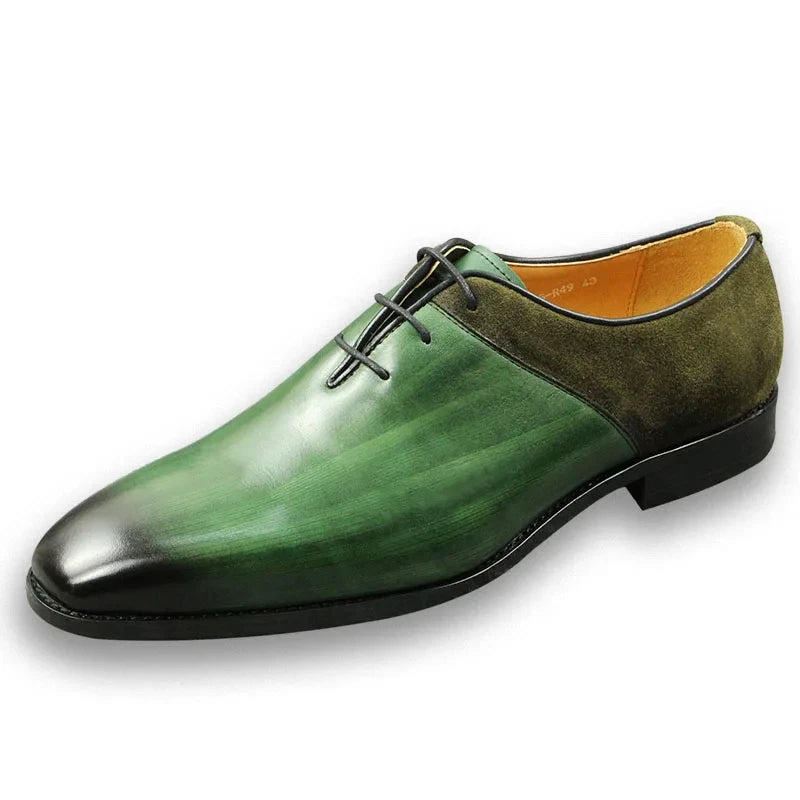 Green Classic Men Shoes  Leather Formal Casual Wedding Party Lace Up Oxfords Big Size Suede and Split Leather Footwear For Males