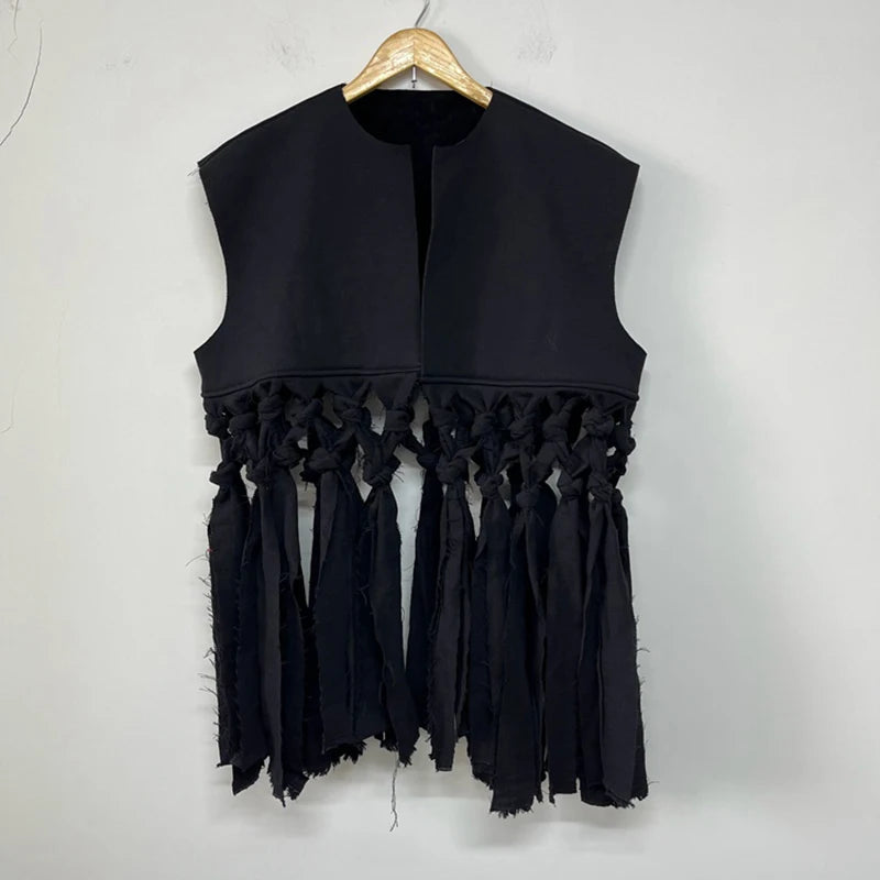 PFHQ Men's Handwoven Darkwear Lace Beggar Vest Layered Fashion Personalized Versatile Abstraction Waistcoat Tide Autumn 21Z3644