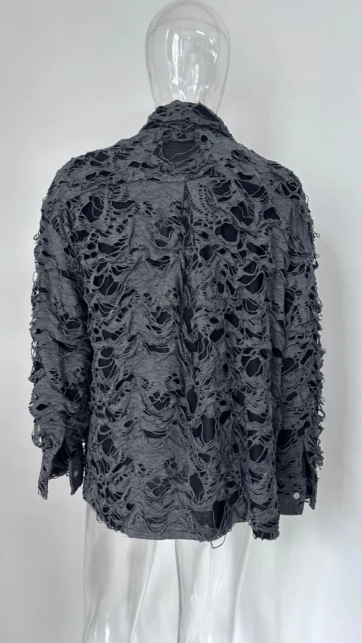 PFHQ 2023 Trendy Elegant Broken Hole Vintage Design Men's Shirts Long Sleeve High Quality Male Spring Stylish Street Jackets New