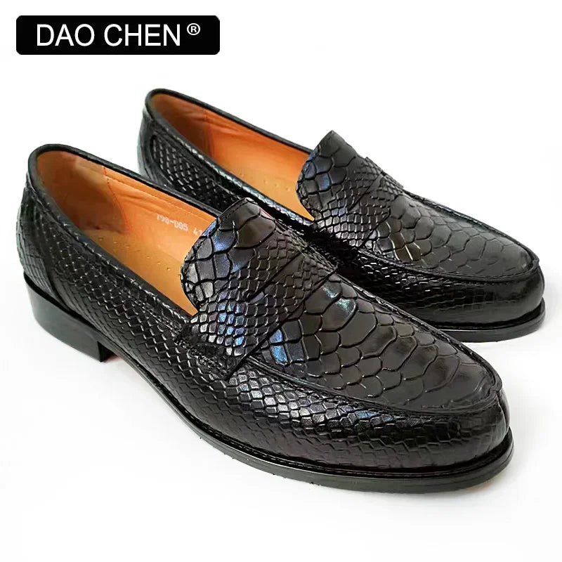 LUXURY MEN LEATHER SHOES BLACK COFFEE SLIP ON SNAKE PRINT DRESS MEN'S CASUAL SHOES WEDDING OFFICE BANQUET Loafers Shoes For Men