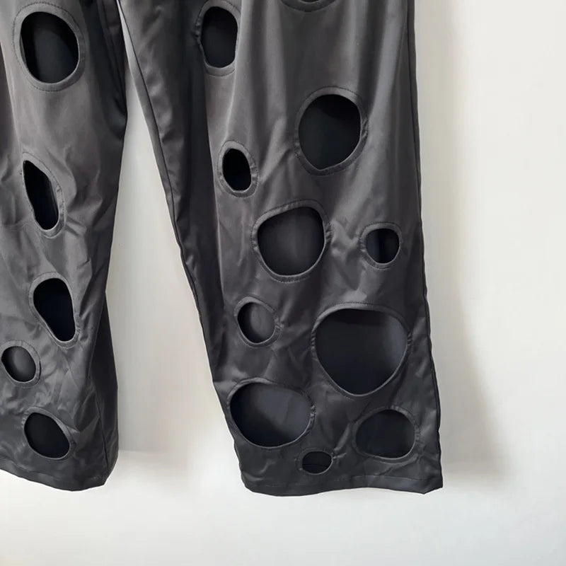 PFHQ Men's Summer Hole Sexy Pants Trendy Loose Fitting Elastic Waist Perforated Personality Streetwear Male Trousers New 21Z4660