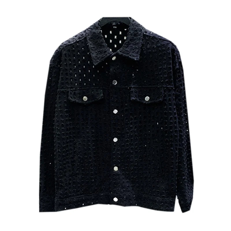 PFHQ Solid Color Sequin Decorate Niche Design Men's Jacket High Quality Street 2023 Summer Loose Original Stylish Coat 21F2276