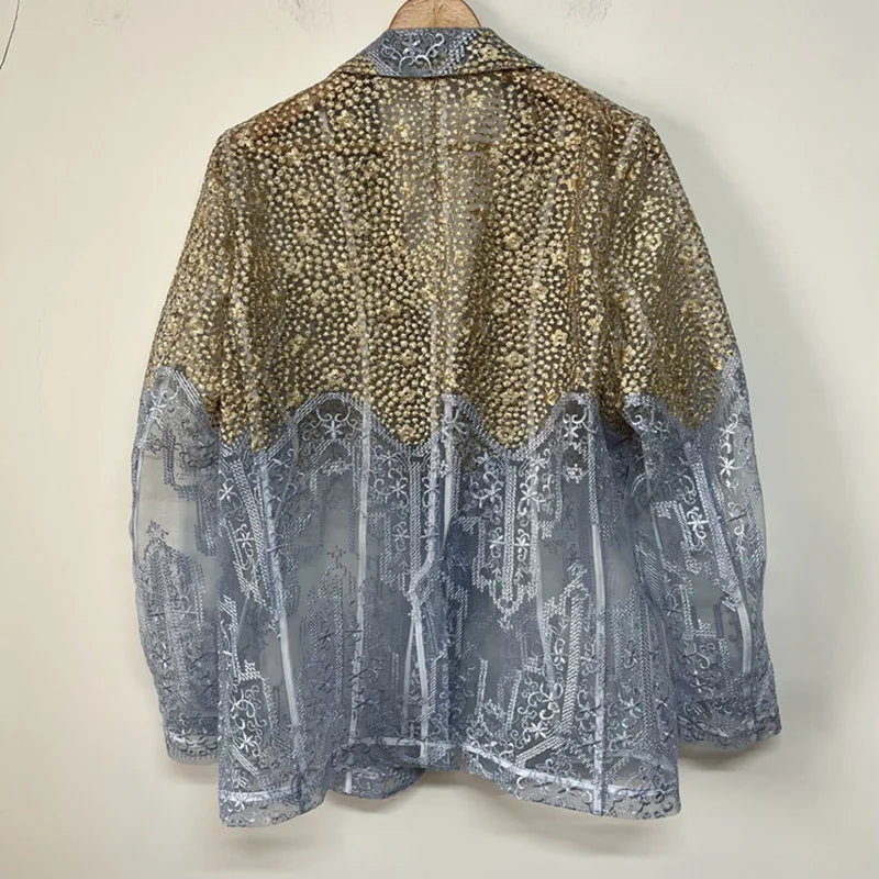 PFHQ Perspective Design Male Blazers Tide Summer Breathable Cool Handsome Organza Embroidered Men's Creativity Thin Coat 21Z4560