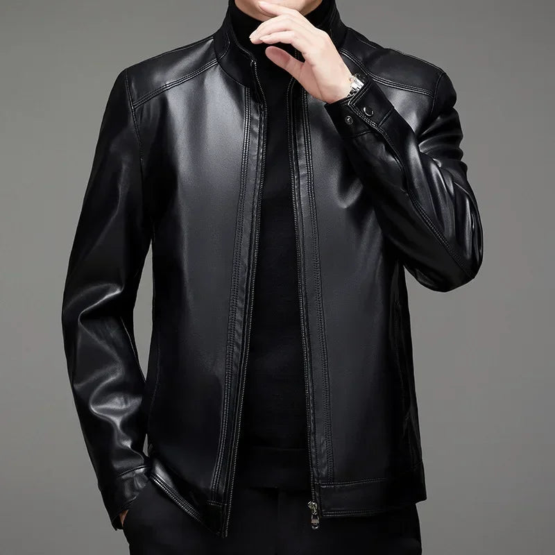 New Oversized Men's Autumn and Winter Thick Leather Jacket Loose Standing Collar Middle-aged Jacket