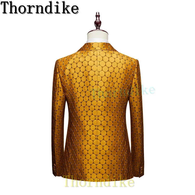 Thorndike 2022 New Yellow Pattern Men Party Tuxedos Suits 3 Pieces Latest Lapel Men Suits Buttons Fashion Style Suits