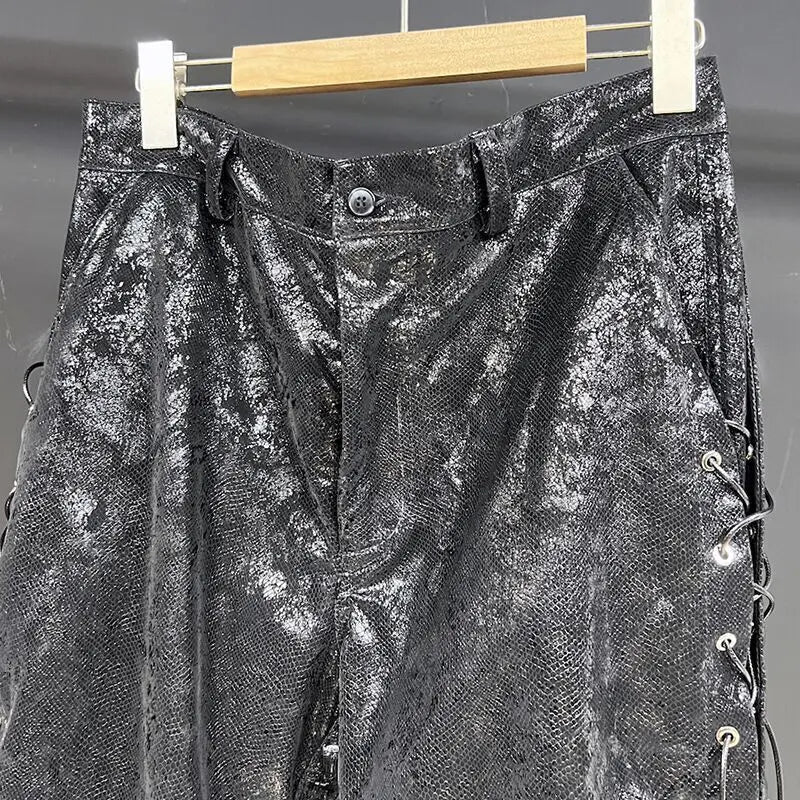 PFHQ Male Reflective Shiny Texture Pants Niche Design Silhouette Handsome Delicacy Creativity Motorcycle Trousers Autumn 21Z3204