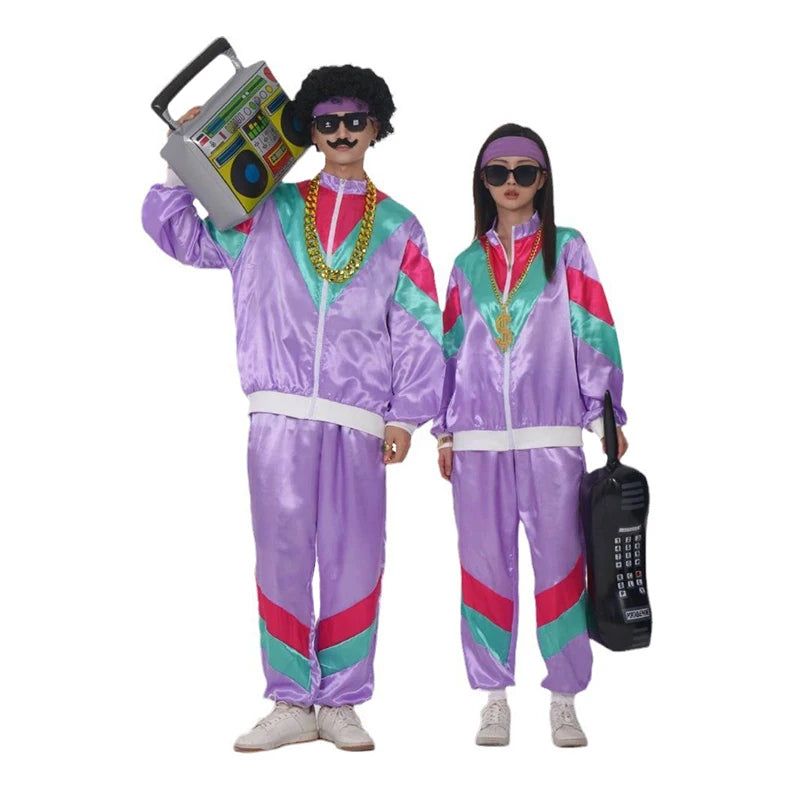 80s 90s Retro Disco Suit Adult Men Cosplay Party Stage Costume Fashion Color Matching Retro Sportswear Suit