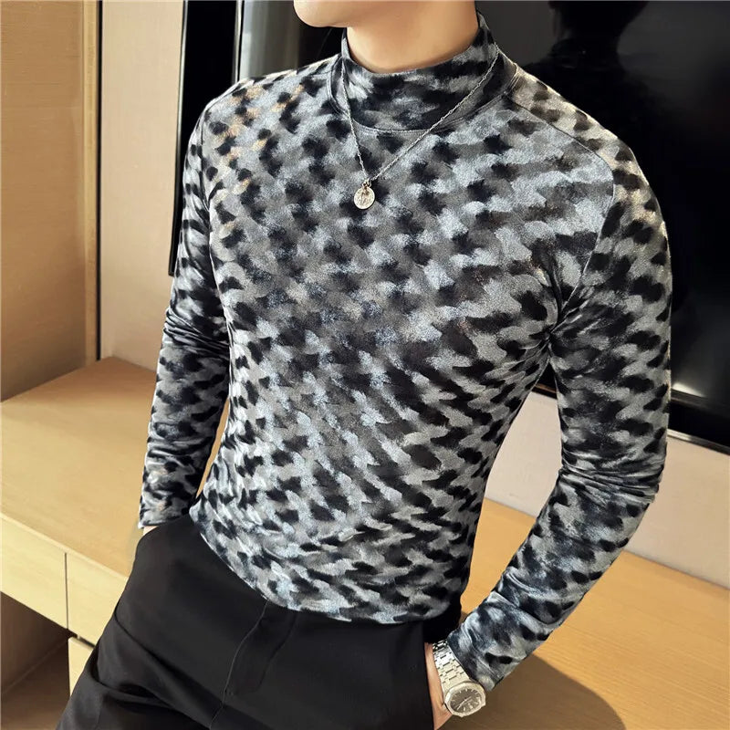 PFHQ Niche Design Men's T-shirts Mock Neck Long Sleeved Solid Color Casual Slim Stretchable Pullover Menswear Spring 21Z9023