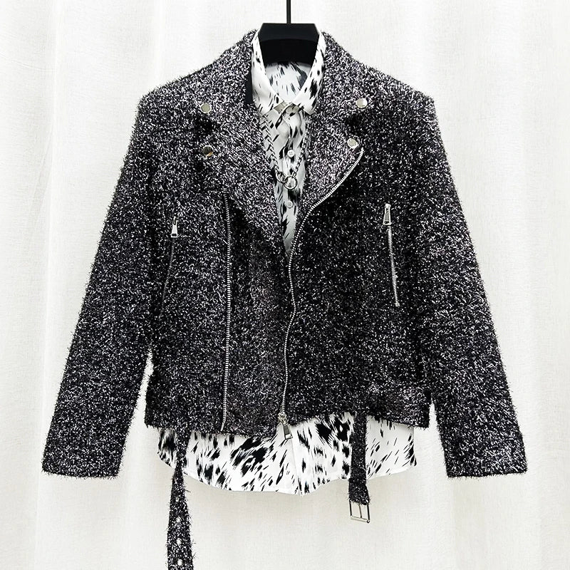 PFHQ Heavy Industry Shining Shiny Silk Jackets Men's Loose Short Light Luxury Zipper Small Fragrant Delicacy Coat Autumn 21Z2839