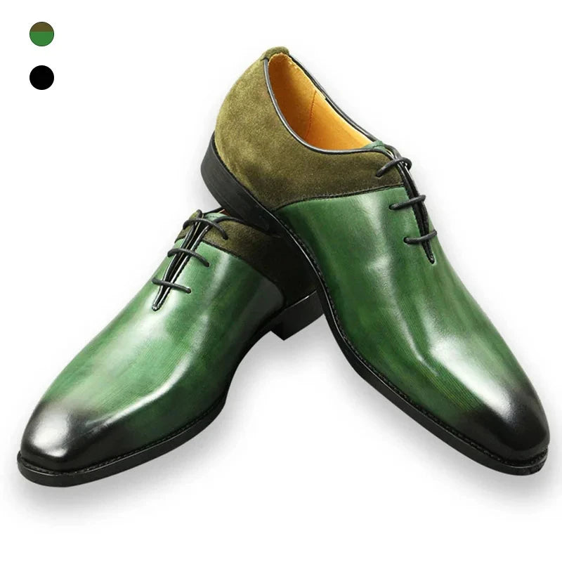 Green Classic Men Shoes  Leather Formal Casual Wedding Party Lace Up Oxfords Big Size Suede and Split Leather Footwear For Males