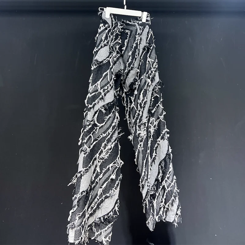 PFHQ Men's Camouflage Denim Pants High Street Straight Worn Out Motorcycle Avant-garde Heavy Industry Trousers Autumn 21Z2785