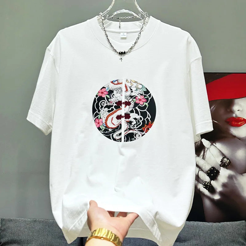 PFHQ Fashion Short Sleeved Male Tops Chinese Style Patter Print Versatile Haute Quality Personality Men's T-shirt Summer 21Z4668