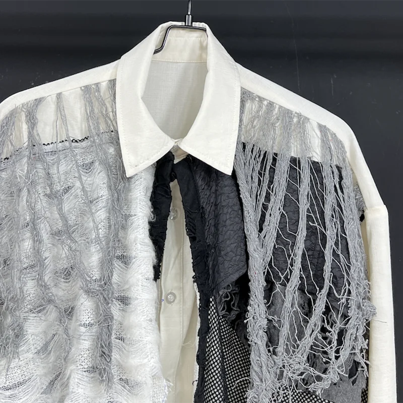 PFHQ Patchwork Vintage Male Shirts Versatile Baggy Summer Long Sleeve Sun Protection Worn Out Trendy Original Men's Tops 21Z4834