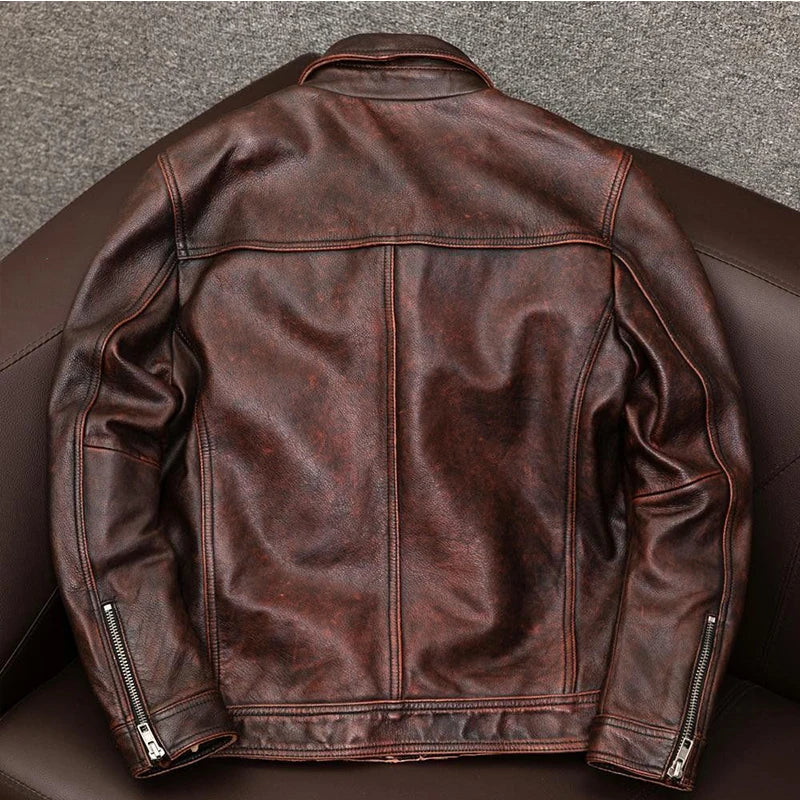 Fashionable New Leather Jacket Men Lapel Leather Jacket Autumn Winter Solid Color Trendy Loose Leather Jacket