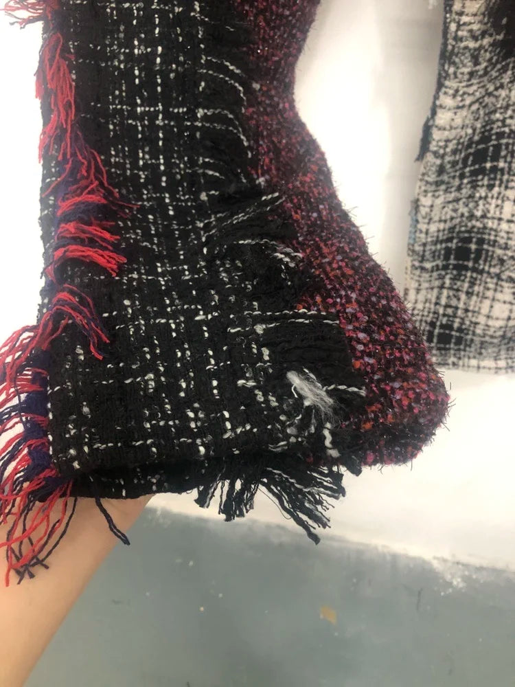 PFHQ Niche Design Tweed Wornout Tassel Plaid Patchwork Men's Casual Pants Stylish High Quality Personality Tide Trousers 21F1945