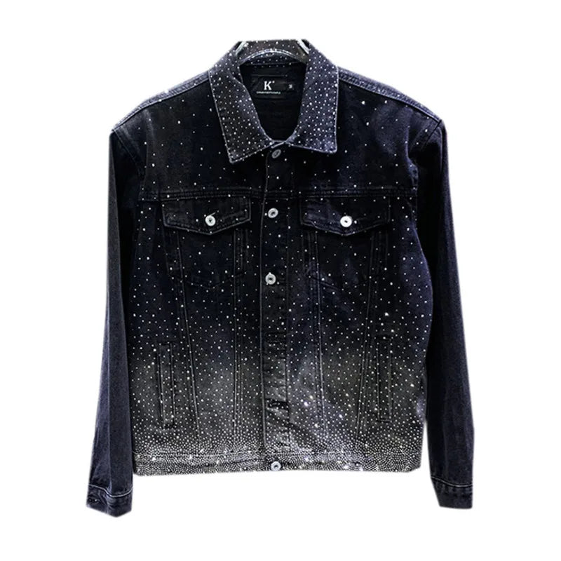 PFHQ High Quality Sky Star Hot Diamond Denim Jackets Men's Versatile Handsome Loose Tide Glisten Motorcycle Coat Autumn 21Z2936