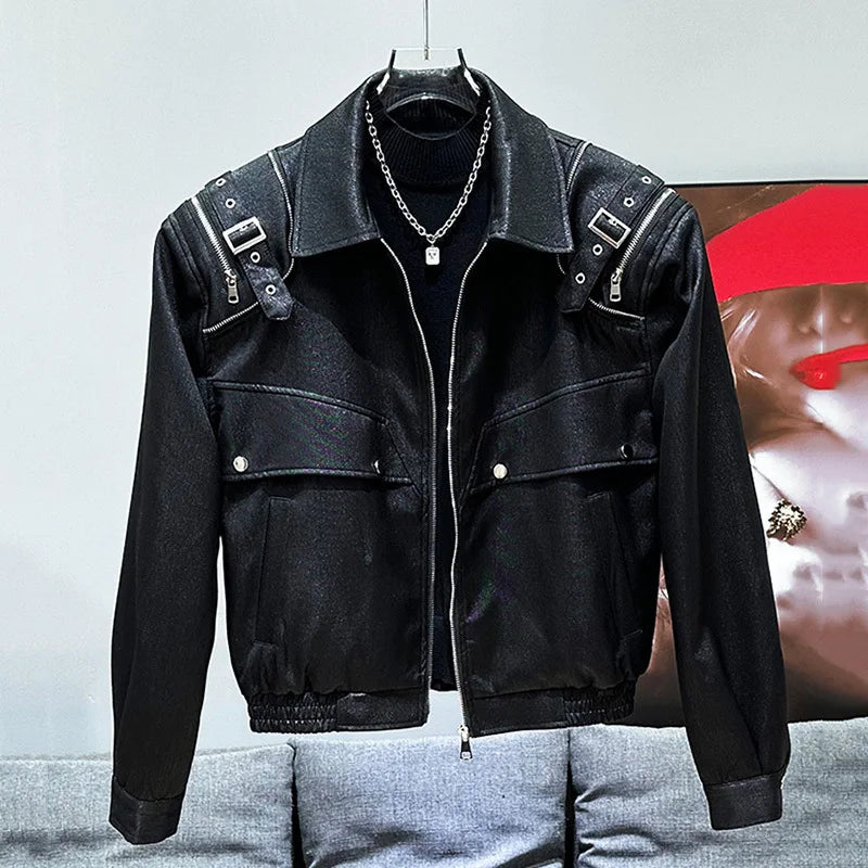 PFHQ New American Trendy Metal Decoration Design Jacket Popular Versatile Shoulder Pad Solid Color Male Tops Fashion 21Z5804