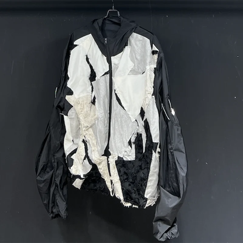PFHQ Men's Hooded Sunscreen Clothes Summer Darkwear Deconstructing Splicing Thin Handsome Streetwear Zippers Chic Coat 21Z4815