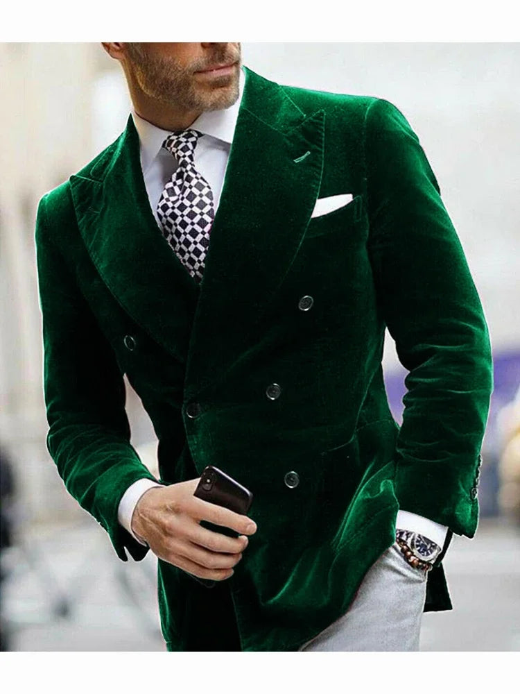 Men's Velvet Blazer for Dinner Italian Style Double Breasted Smoking Jacket Elegant Coat for Wedding Prom Party 2024