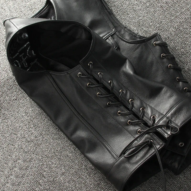 PFHQ 2023 Trendy Men's High Quality Leather Motorcycles Jackets Fashion New Sleeveless Vest Slim Fit Waistcoat Four Seasons Coat