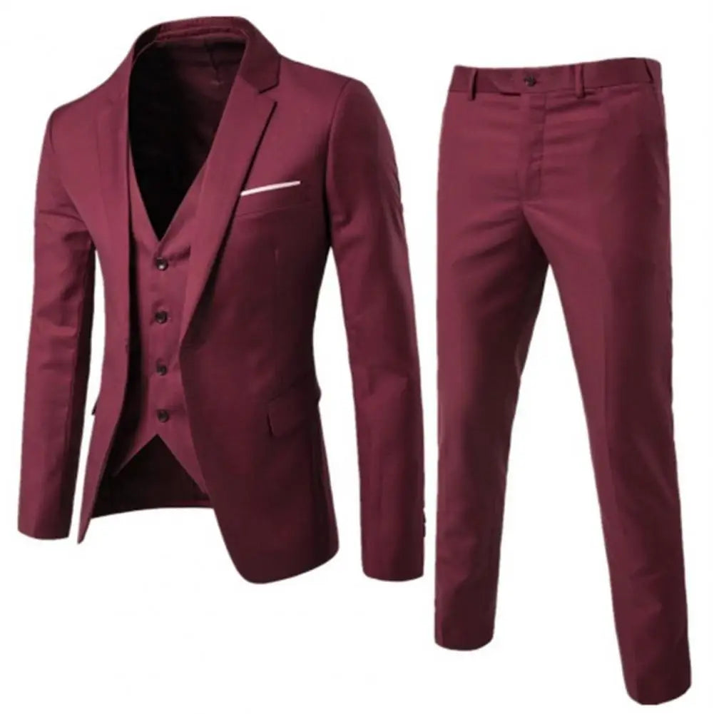 Men’S Suit Slim 3 Piece Suit Business Wedding Party Vest Pants Coat Casual Solid Blazers Coat Jacket Luxury