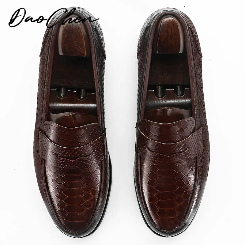 ELEGANT MEN LOAFERS SHOES BLACK BROWN SNAKE PRINT CASUAL MENS DRESS SHOES WEDDING OFFICE BUSINESS REAL LEATHER shoes men