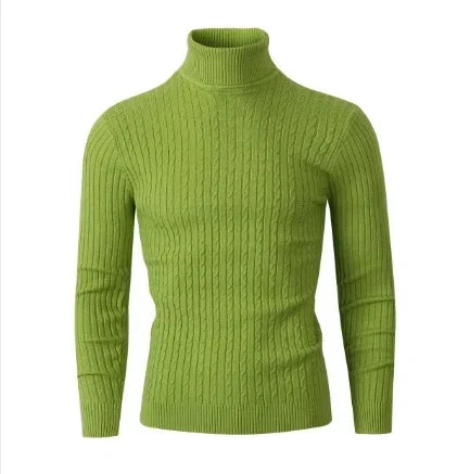 Men's High Neck Sweater Solid Color Pullover Knitted Warm Casual Turtleneck Sweatwear Woolen Mens Winter Outdoor Tops