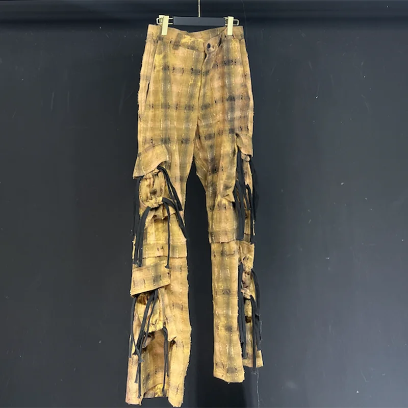 PFHQ Plaid Breathable Men's Pants Tide Personality Spring Baggy Outdoor Camping Heavy Industry New Straight Leg Trousers 21Z4305