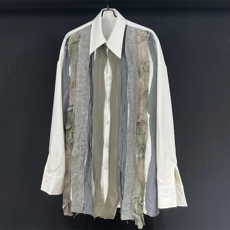 PFHQ Men's Linen Shirts Fashion Summer Twisted Splicing Design Long Sleeved Sun Protection Coat Vintage Creativity Tops 21Z4574