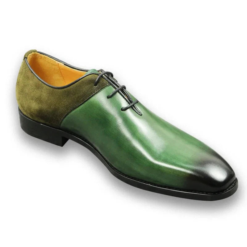 Green Classic Men Shoes  Leather Formal Casual Wedding Party Lace Up Oxfords Big Size Suede and Split Leather Footwear For Males