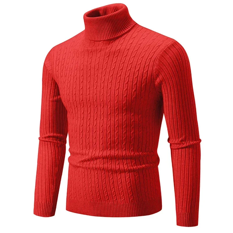 Men's High Neck Sweater Solid Color Pullover Knitted Warm Casual Turtleneck Sweatwear Woolen Mens Winter Outdoor Tops