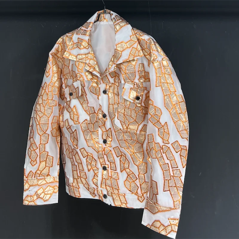 PFHQ Summer Thin Short Men's Jackets New Single Breasted Pattern Abstraction Titled Pockets Popular Male Youth Chic Coat 21Z4264