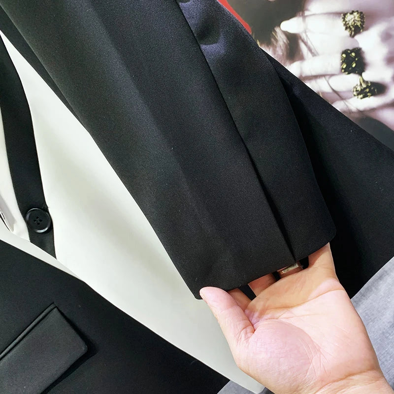 PFHQ Stylish Color Contrast Original Design Men's Casual Suit Coat High Quality Street Elegant Luxury 2023 Trendy Jacket Spring