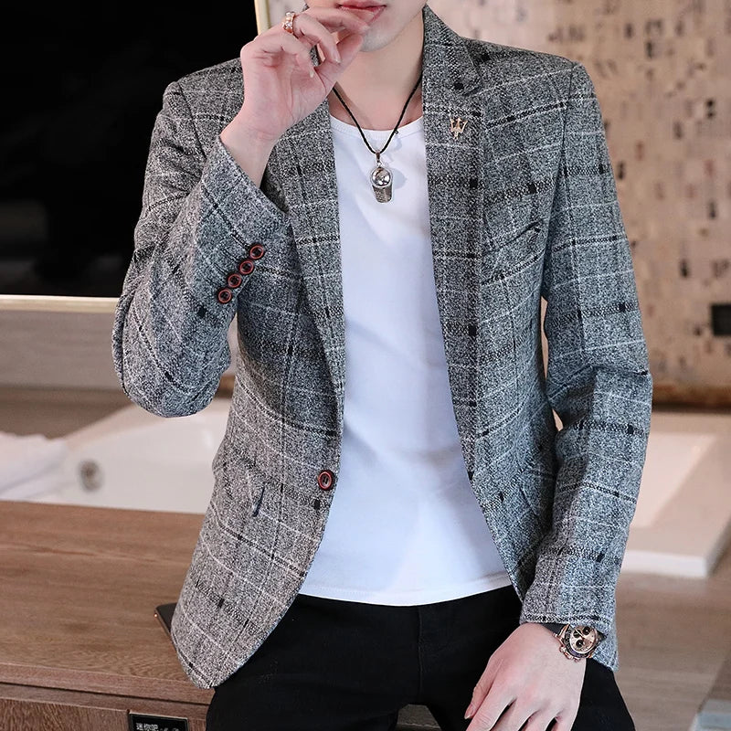 2023  Men Blaze Fashion Handsome All Fashion Handsome Korean Version Slim Boutique Business Leisure Four Seasons  Polyester