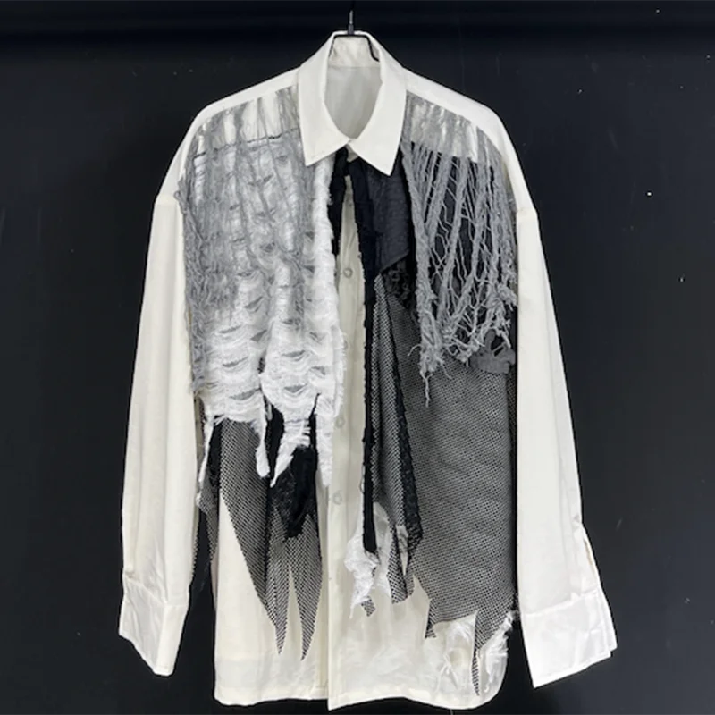 PFHQ Patchwork Vintage Male Shirts Versatile Baggy Summer Long Sleeve Sun Protection Worn Out Trendy Original Men's Tops 21Z4834