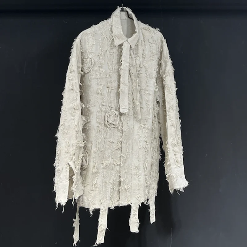 PFHQ Men's Tassels Handmade Flowers Shirts Summer Long Sleeved Art Turn-down Collar Male Delicacy Popular Casual Tops 21Z4436