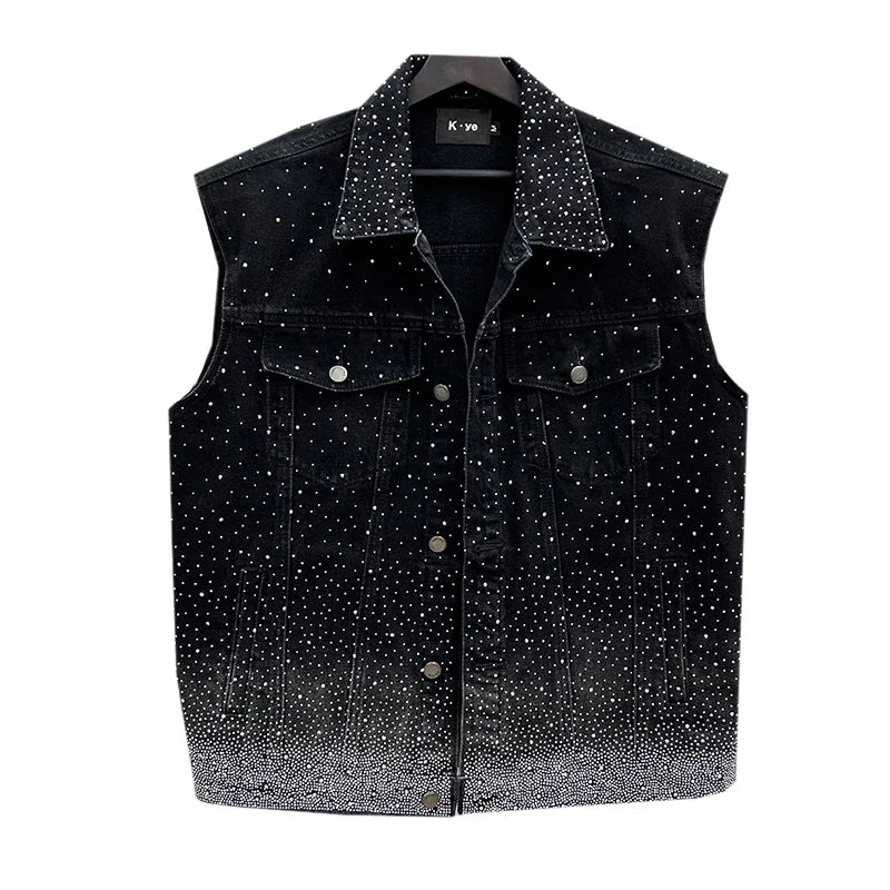 PFHQ Fashion Casual Hot Drill Denim Vest For Men New Patchwork Men's Single Breasted Sleeveless Jackets Summer 2023 Tide 21F3661