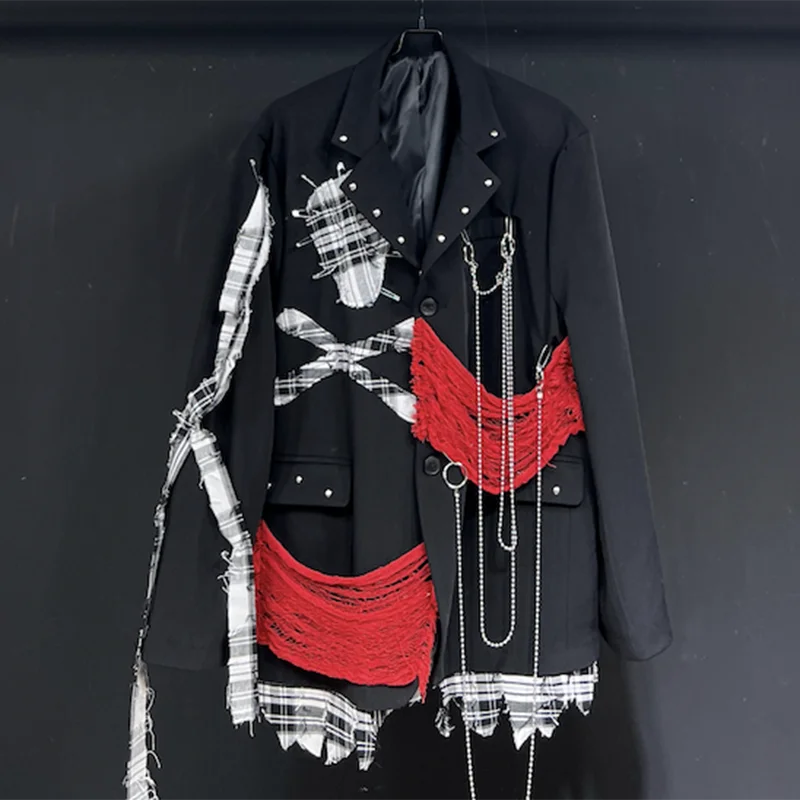 PFHQ Men's Fake 2 Pieces Suit Jackets New Niche Design Loose Cut Edge Patchwork Summer Heavy Industry Personality Blazer 21Z4455