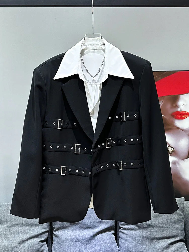PFHQ Haute Quality Men's Blazer Fashion Temperament Single Breasted Metal Deconstruction Decoration Loose Jackets Summer 21Z4610