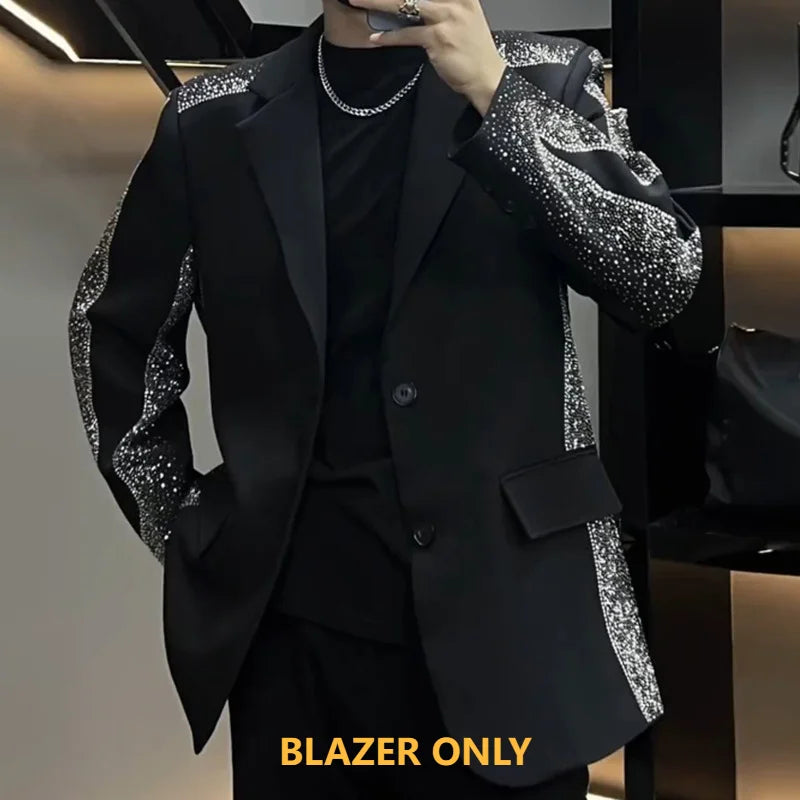 2023 Men Luxury Diamond Punk Slim Blazer Jacket Korean Style Heavy Industry Suit Coat Jacket Club Party Blazer Men Stage Suit
