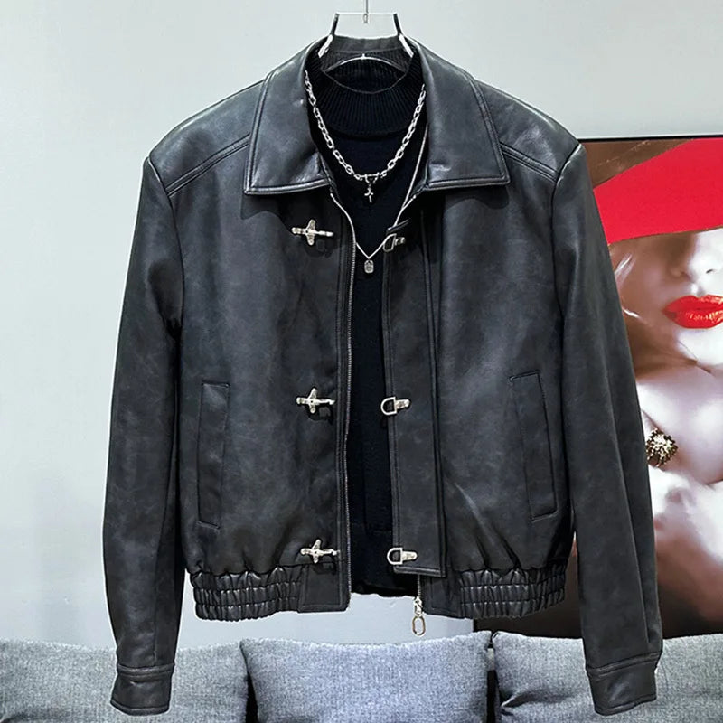 PFHQ 2024 New American Design Loose Versatile Men's Jacket 2024 Solid Color Turn-down Collar Single Breast Male Tops 21Z6684