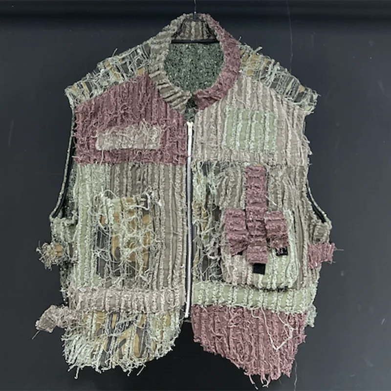 PFHQ Men's Vest Washed Thick Camouflage Patchwork Zipper Personality Outdoor Summer Worn Out Vintage Versatile Waistcoat 21Z3508