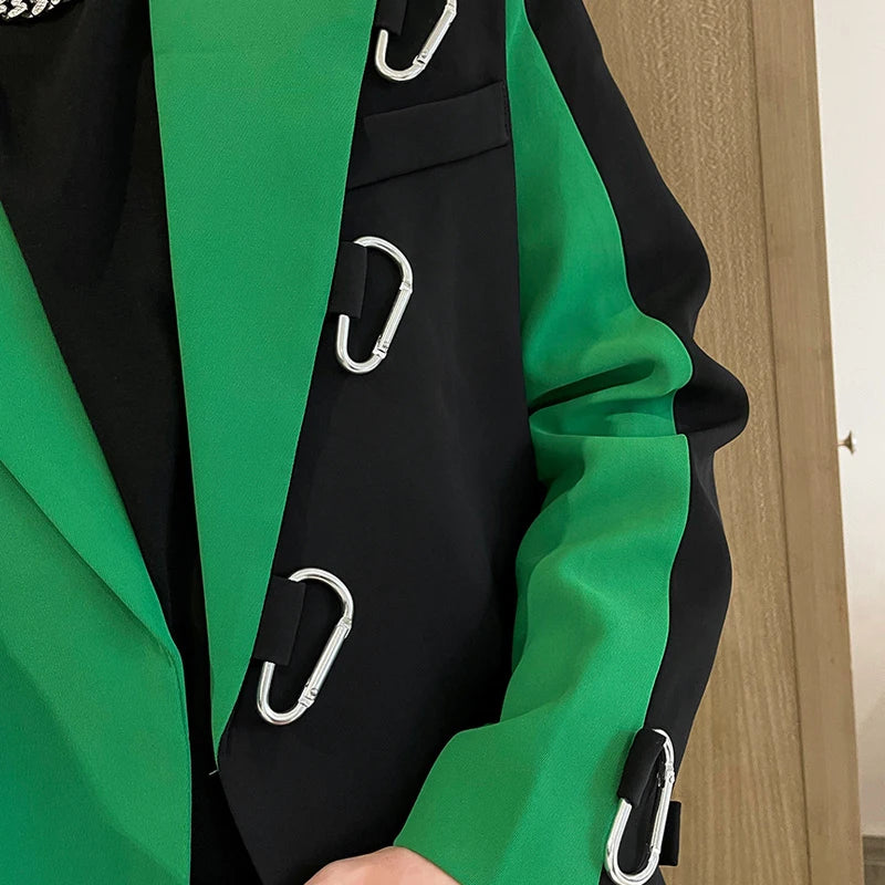 PFHQ Stylish 2023 New Color Contrast Patchwork Design Men's Casual Blazer Coat High Quality Elegant Luxury Trendy Suit Jackets